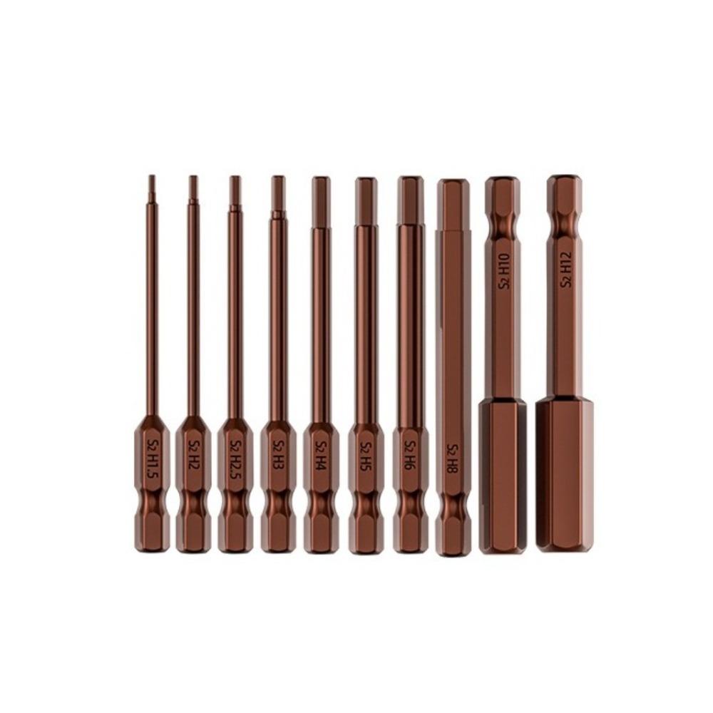 

Набор из 10 шестигранных бит 65 мм с шестигранной головкой, быстросъемный адаптер, отвертка с шестигранным ключом коричневый