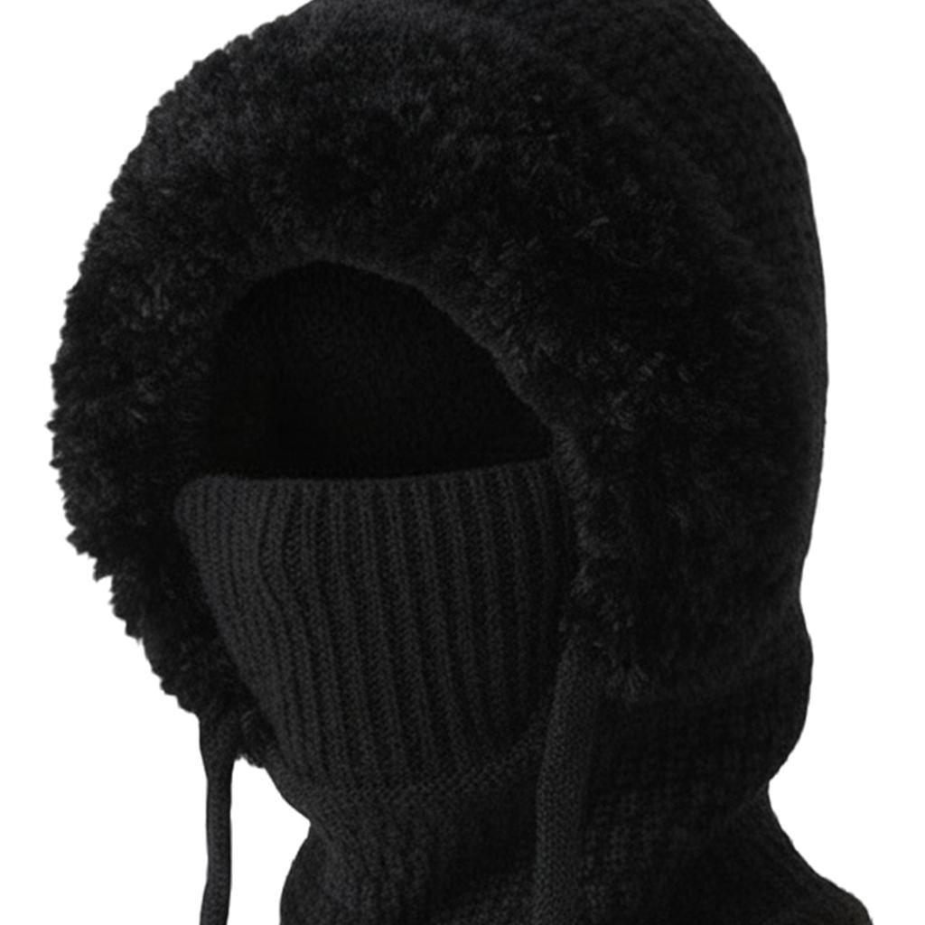 Women Fleece Lined Knit Hat Set with Scarf and Mask Women 3 in 1 Windproof Beanie Hat Hooded Skull Cap Cold Weather Protection