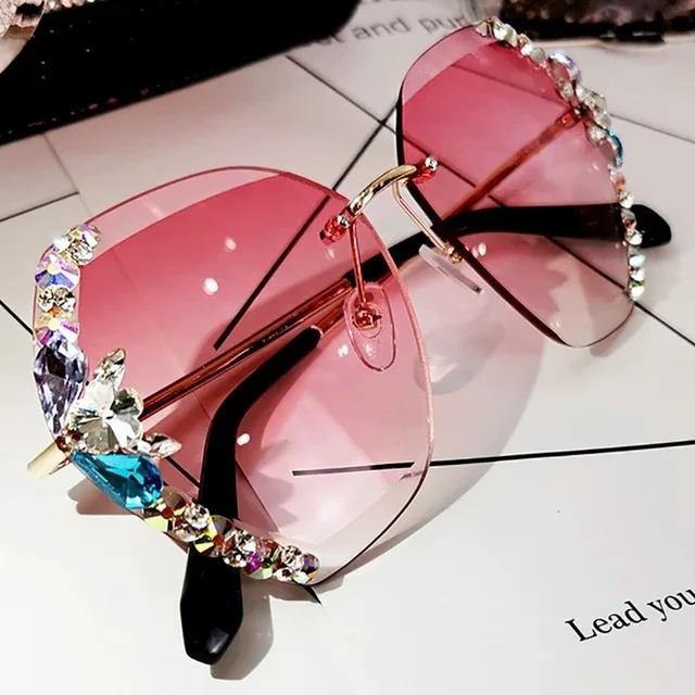 2023 Luxe Merk Design Vintage Randloze Strass Zonnebril Dames Heren Mode Verloopglazen Zonnebril Schaduwen voor Dames
