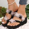 Fashion Tassels Decor Wedge Sandals for Women Summer 2025 Clip Toe Chunky Platform Slippers Woman Fashion Thick Sole Beach Flip Flops