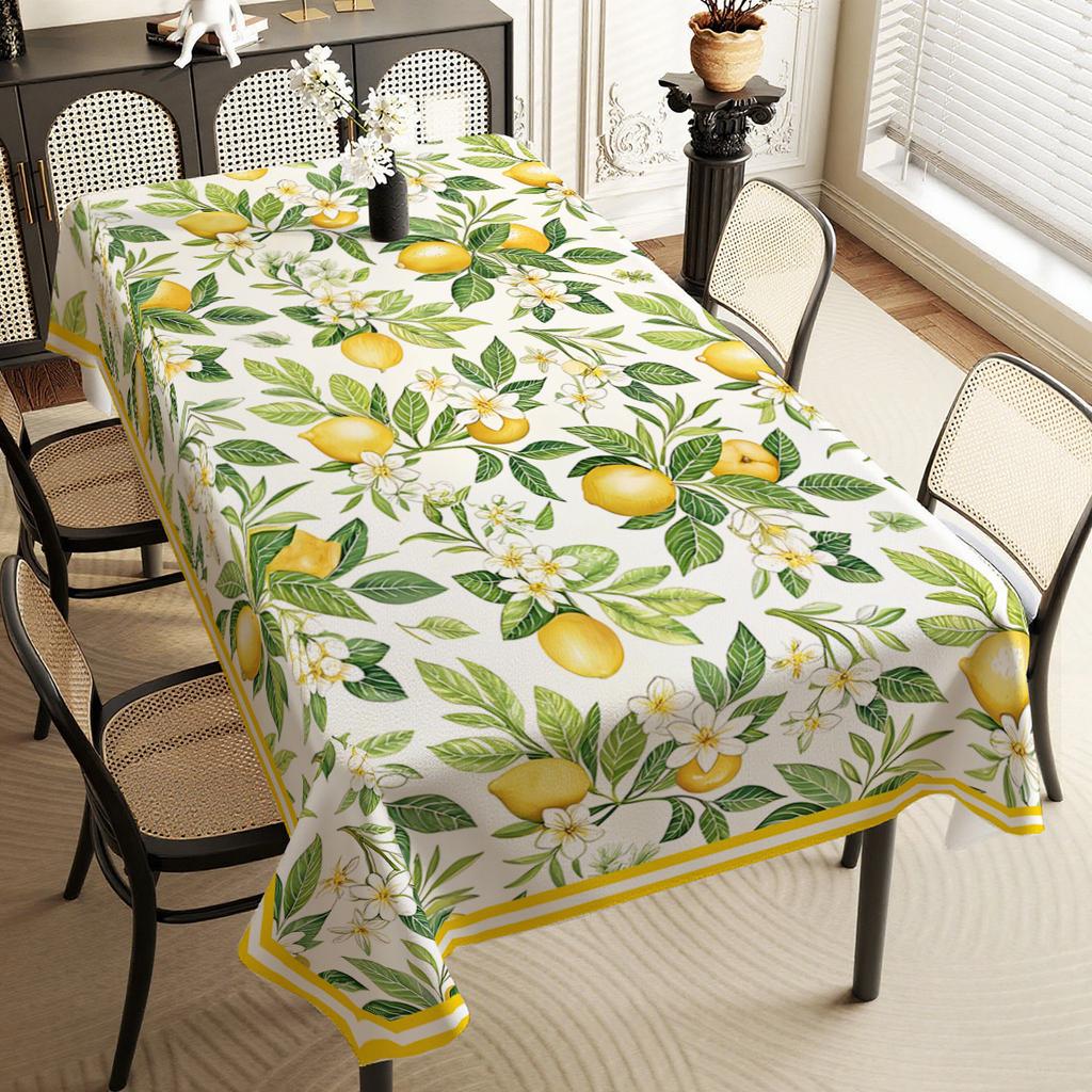 Summer Lemon Floral Print Tablecloth for Table Decor Watercolor Lemon Green Leaves Kitchen Dining Table Cloth Picnic Party Decor