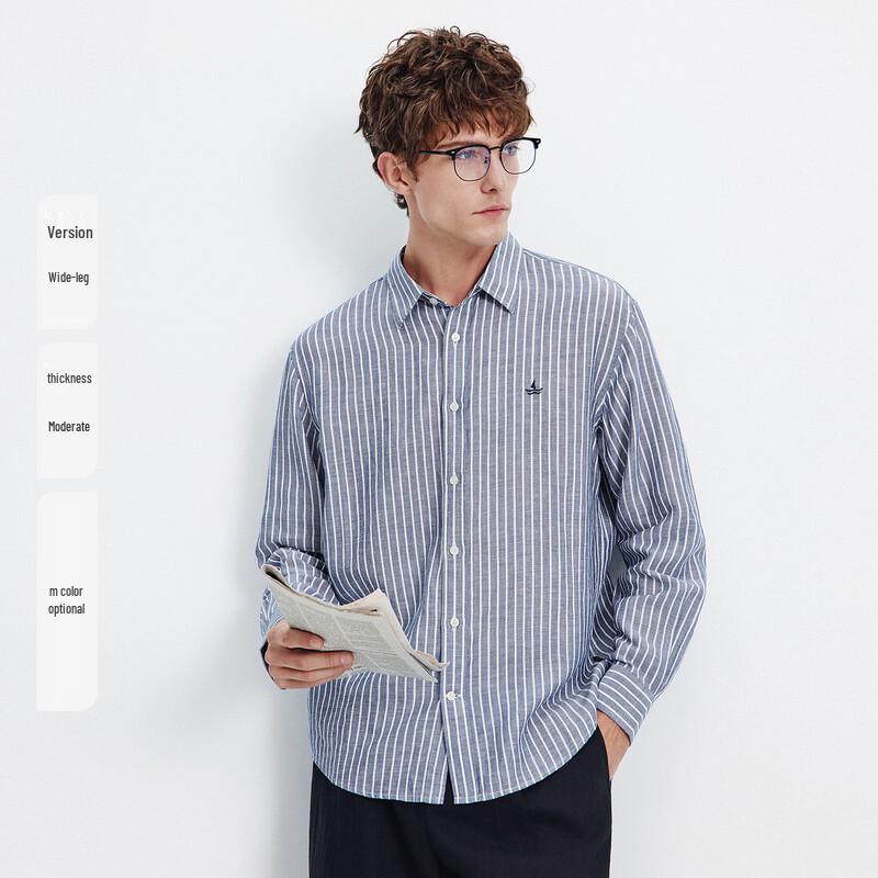 Navigare Men's 2026 Striped Long Sleeve Linen Blend Shirt