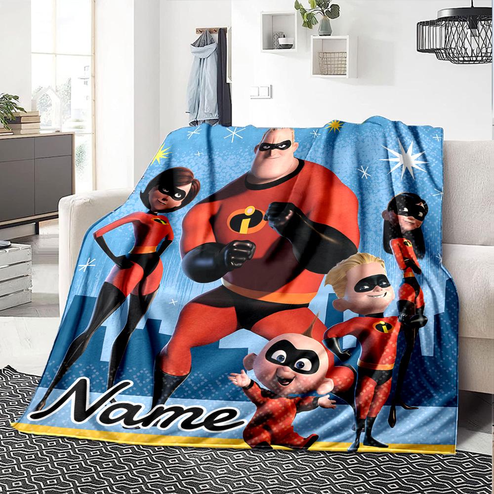 Custom Name Incredible Family Adventure flannel Blanket for Super Soft Cute Comfort Blanket for Travel Bedding Couch Sofa Blanket