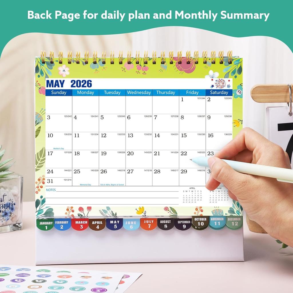 Mini Desk Calendar 2026-2027 with Stickers, 18 Months Standing Flip Small Desk Calendar 8" x 6" Runs from January Until July 2027 Mini Desktop