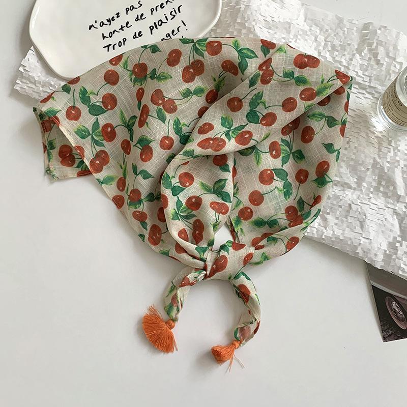 Women's silk scarf square scarf high-end neck protection scarf small fresh decorative floral headscarf hair band fringed hair accessories
