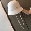 Pearl Chain Bucket Hat Straw Sun Women Beach Travel