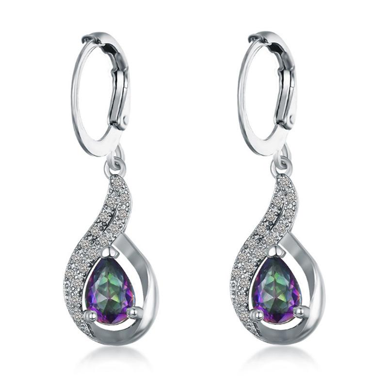 European and American Fashion New Colorful Topaz Shiny Earrings for Women Simple Drop-shaped Earrings