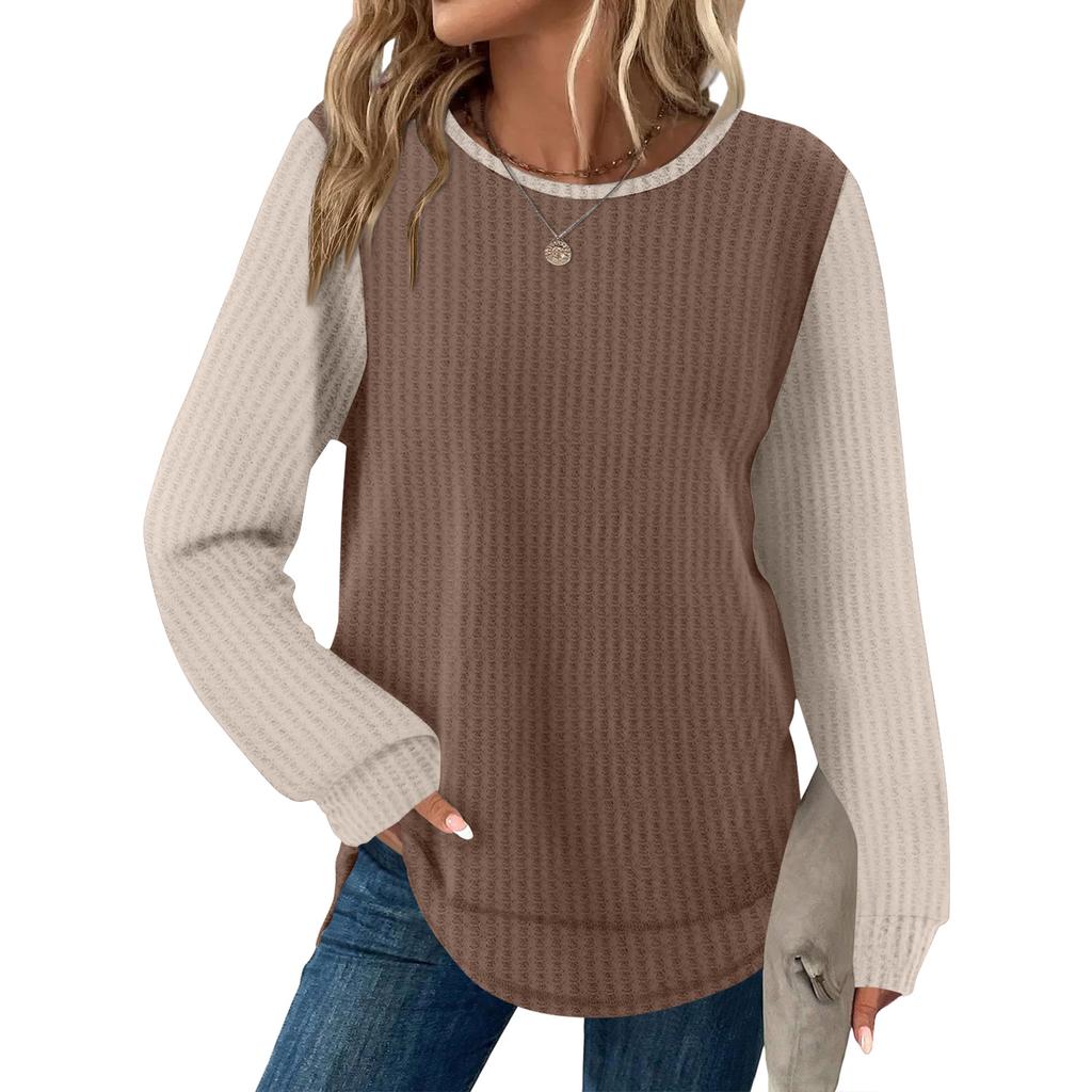 Women's Plaid Print Round Neck Long Sleeve Casual Loose Top