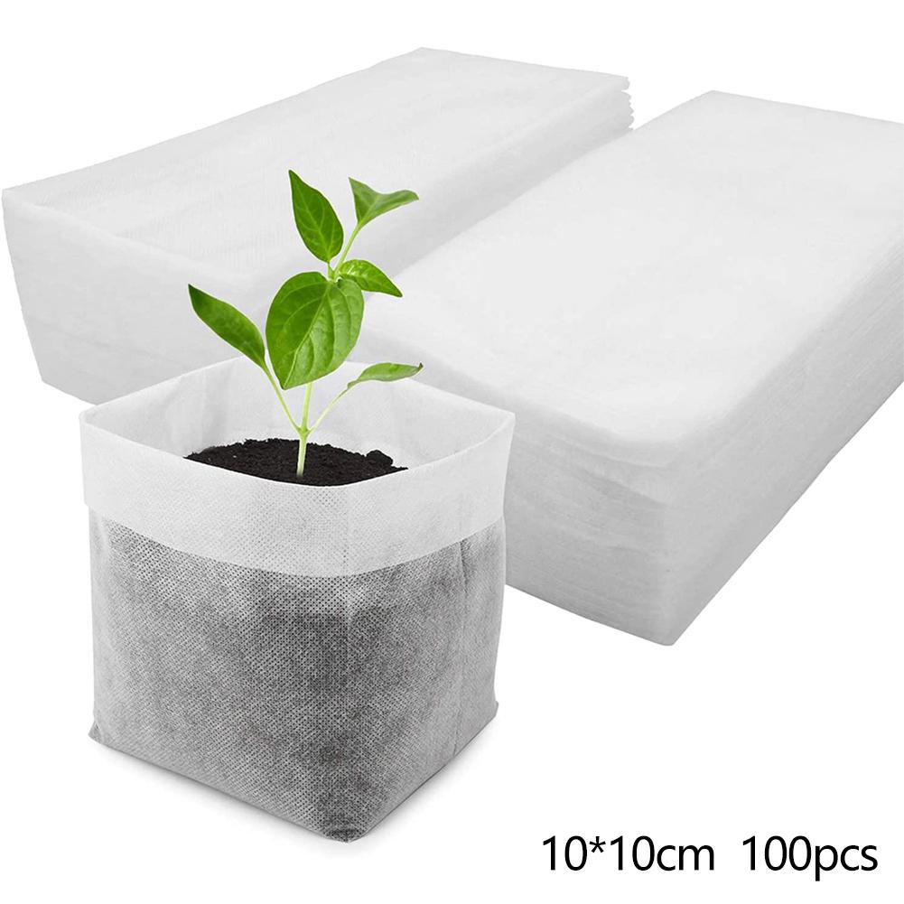 100Pcs Biodegradable Plant Grow Bags Non-Woven Nursery Pots for Seed Starting Home Garden Accessories Tools