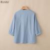 ZANZEA Women Casual V-neck Solid Color Loose 3/4 Sleeve Blouse