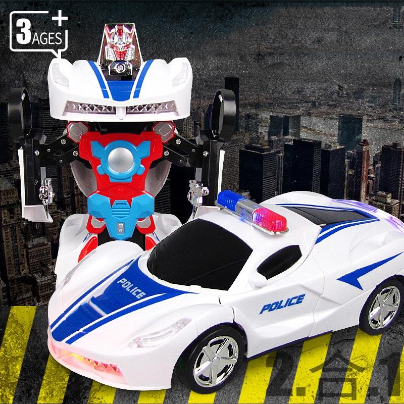 Exciting Deformable Robot Police Car Toy With Flashing Lights And Sounds For Kids