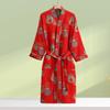 Print Flower Cotton Gauze Kimono Bathrobe Gown Female Robe Negligee Loose Home Dressing Gown Sleepwear Spring Summer Nightwear
