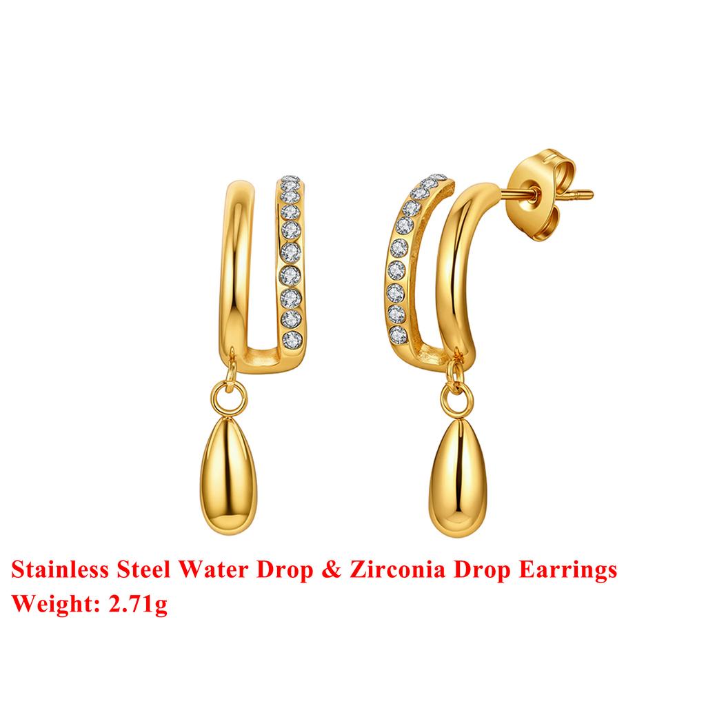 Effie Queen Edelstahl 18 Karat Gold Wassertropfen Zirkonia Tropfenohrringe Feiner Schmuck für Damen Hochzeitsfeier Bankett Geschenk STKE26