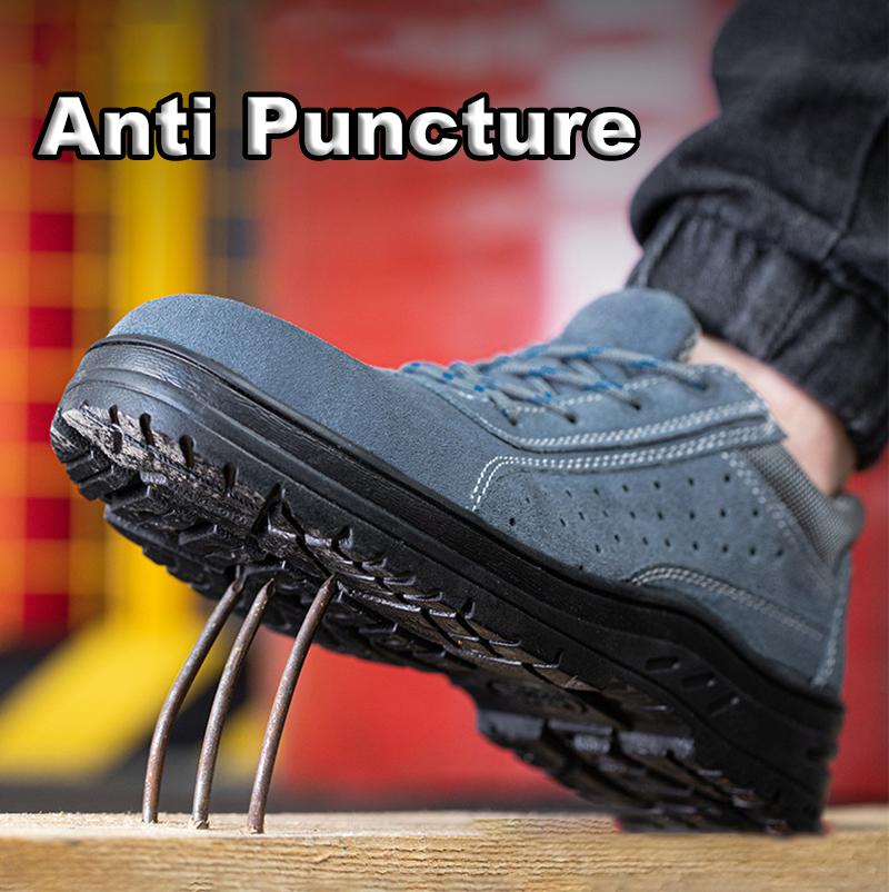 Oulylan Male Breathable Cowhide Safety Shoes Welder Anti-Smash Work Footwear Men Wear Resistant Shoe Steel Toe Security Sneakers