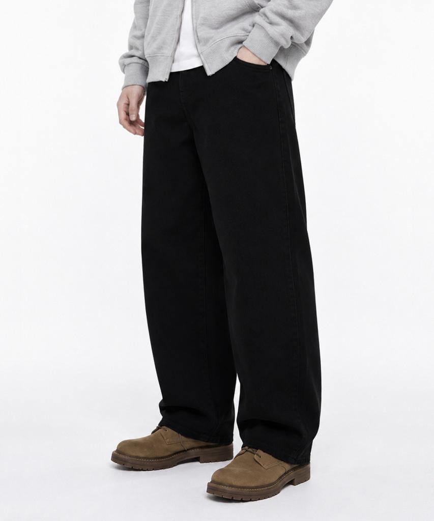 NTET Normal Washed Wide Cotton Pants (Black)