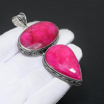 Ruby Gemstone Handmade 925 Sterling Silver Pendant, Double Ruby Gemstone Pendant, Lab Created Ruby, Pendant Gifts For Women
