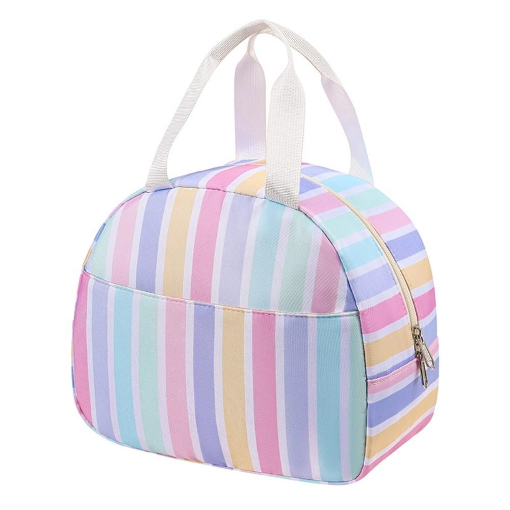 Practical Striped Pattern Insulated Lunch Bag Large Capacity Handheld Lunch Box Bag Fresh-Keeping Leakproof Mommy Bag