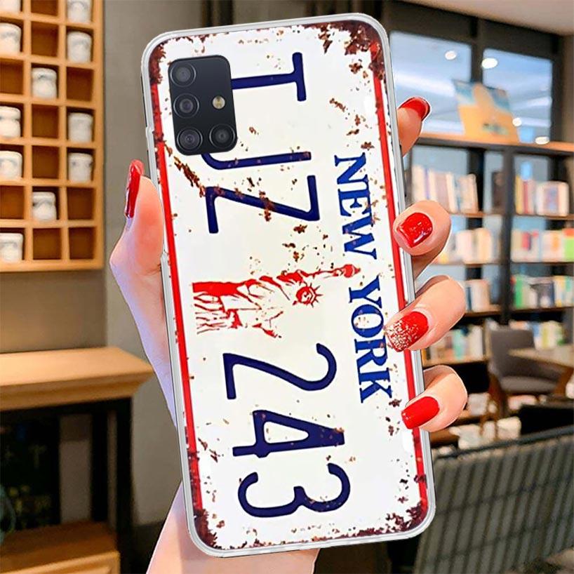 License New York Plate Number Cover Phone Case For Samsung Galaxy A12 A22 A32 A52 A72 A02S Phone Case Note 20 Ultra 10 S10 Plus