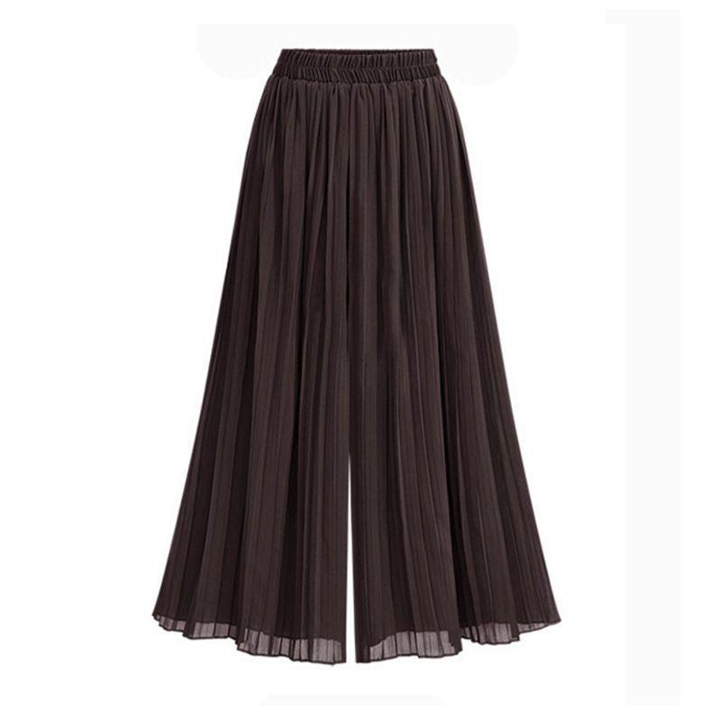 Chiffon Wide-Leg Pleated High-Waist Slimming Loose Fit Nine-Point Skirt Pants for Women