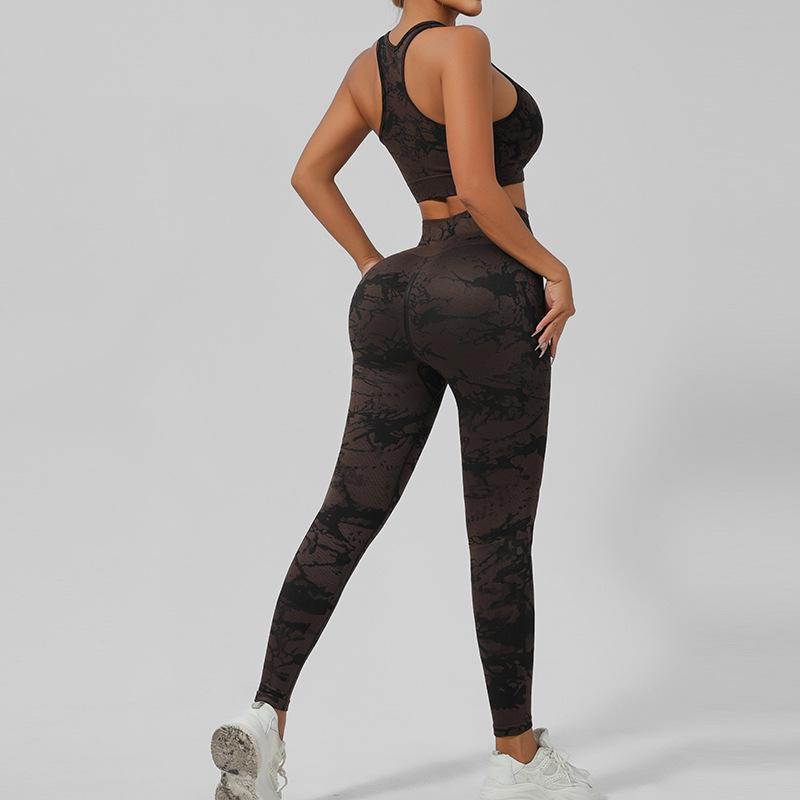 Tie-Dye Yoga Set: Beautiful Back Sports Bra & High-Waist Peach Lift Leggings