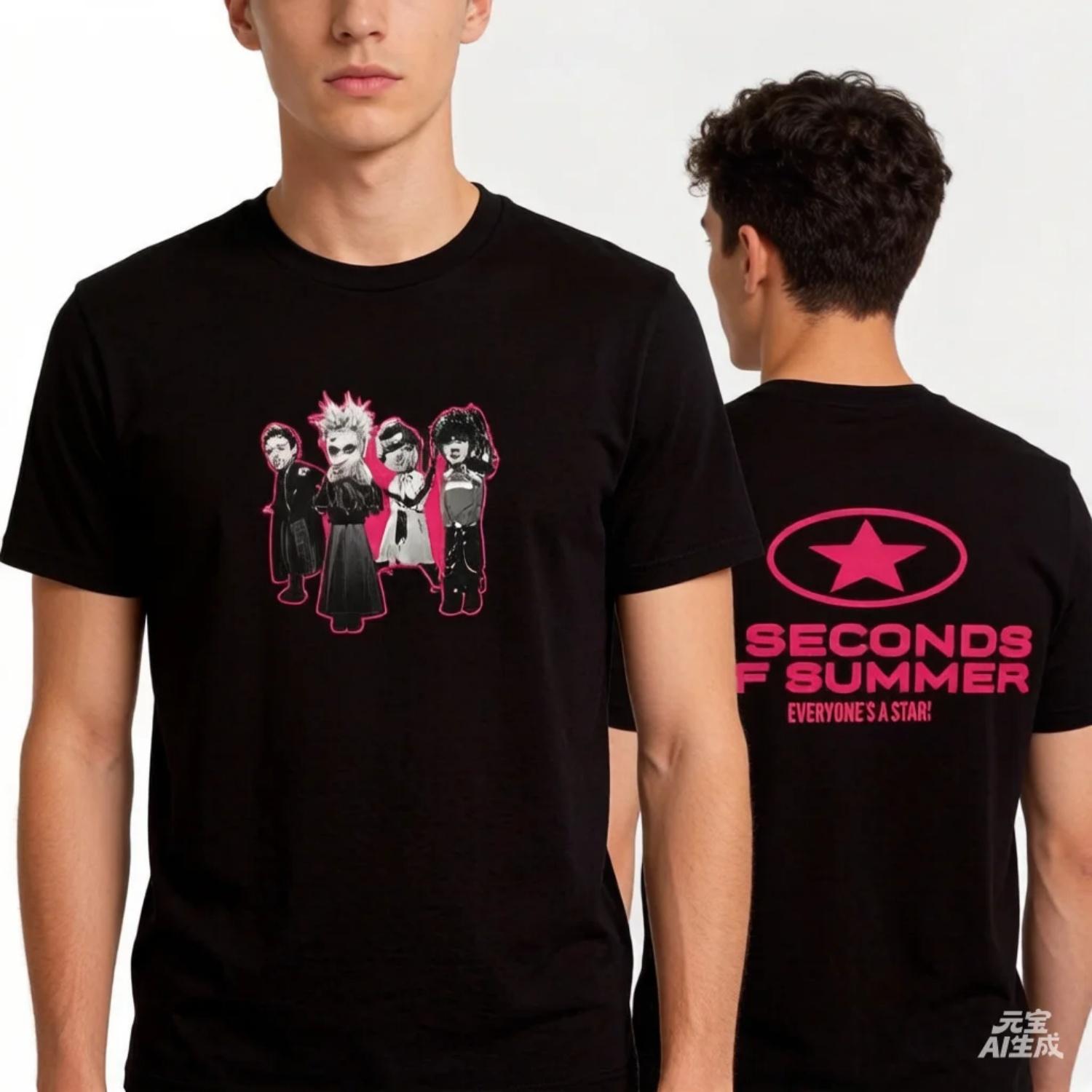 5 ТАК КАЖДЫЙ ЗВЕЗДА! Футболка группы 5 Seconds of Summer Топ Мужская Женская Одежда Ретро Харадзюку Высококачественная Одежда Хлопковая Футболка S чёрный