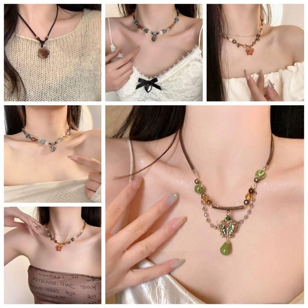 Handmade Craft Bohemia Necklace Leaf Pendant Butterfly Pendant Necklace  Women