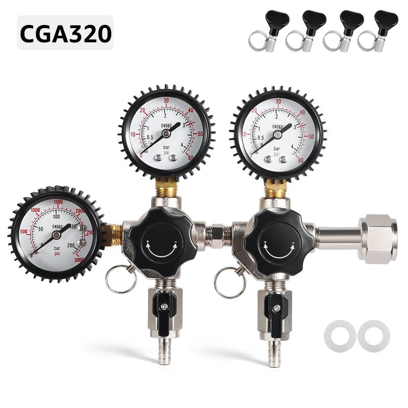 ELECQUEEN Regulator CO2 do Kegeratora z Dwoma Obszarami Ciśnienia, Wloty W21.8 / CGA320 System Karbonizacji Piwa Domowego, Woda Gazowana