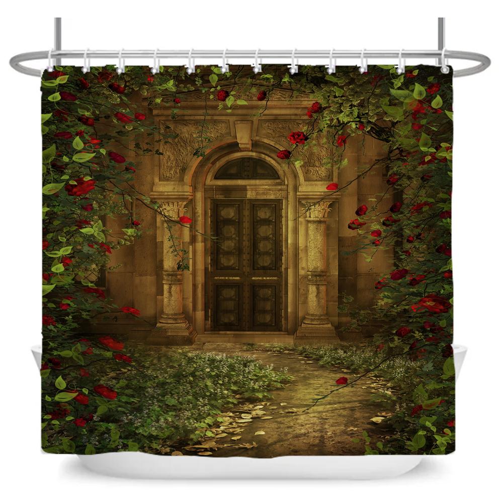 Enchanted Forest Shower Curtain Cartoon Magic Tale Mushroom Wonderland Gothic Shower Curtain Waterproof Bath Decor With Hooks
