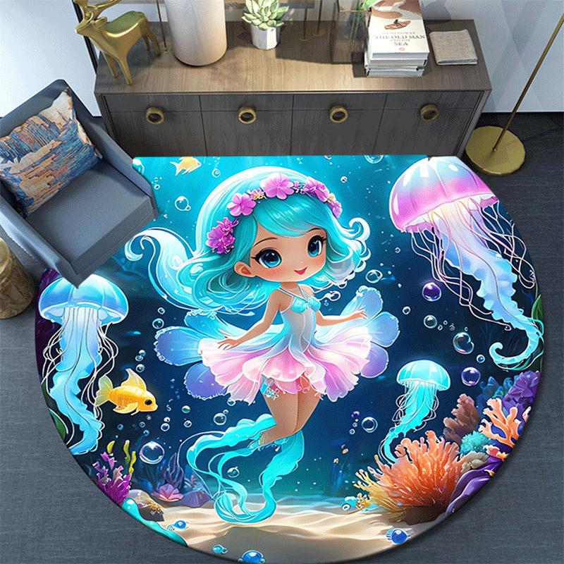 1pc Soft, Absorbent & Non Slip Cute little girl Round Rug Soft Circle Rug for Living Room & Bedroom Decor, Chair Mats, and Unforgettable Hom