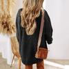 Ladies' Lazy And Casual Sweater Dress With Fashionable Cable Texture, Knee-length Short Dress