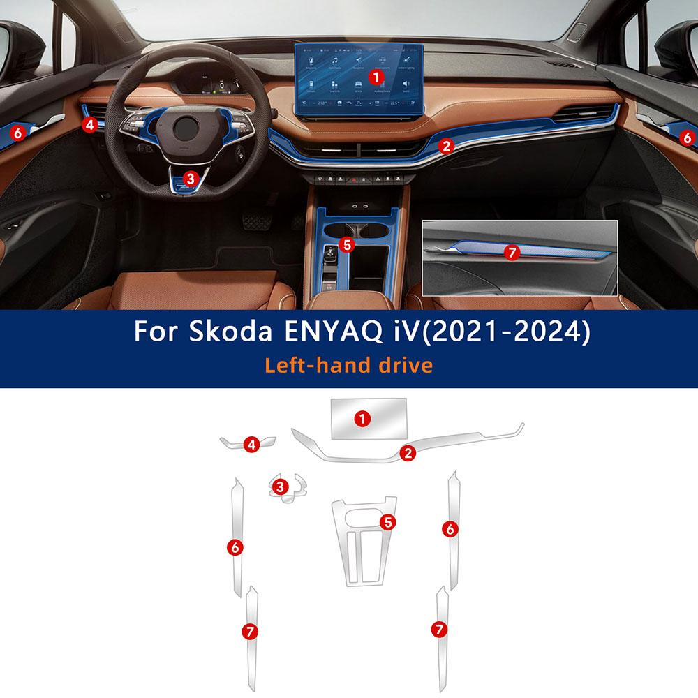 Car Interior Door Center Console Media Dashboard Navigation TPU Anti-scratch Protector Film For Skoda ENYAQ iV 2021-2024. left driver seat