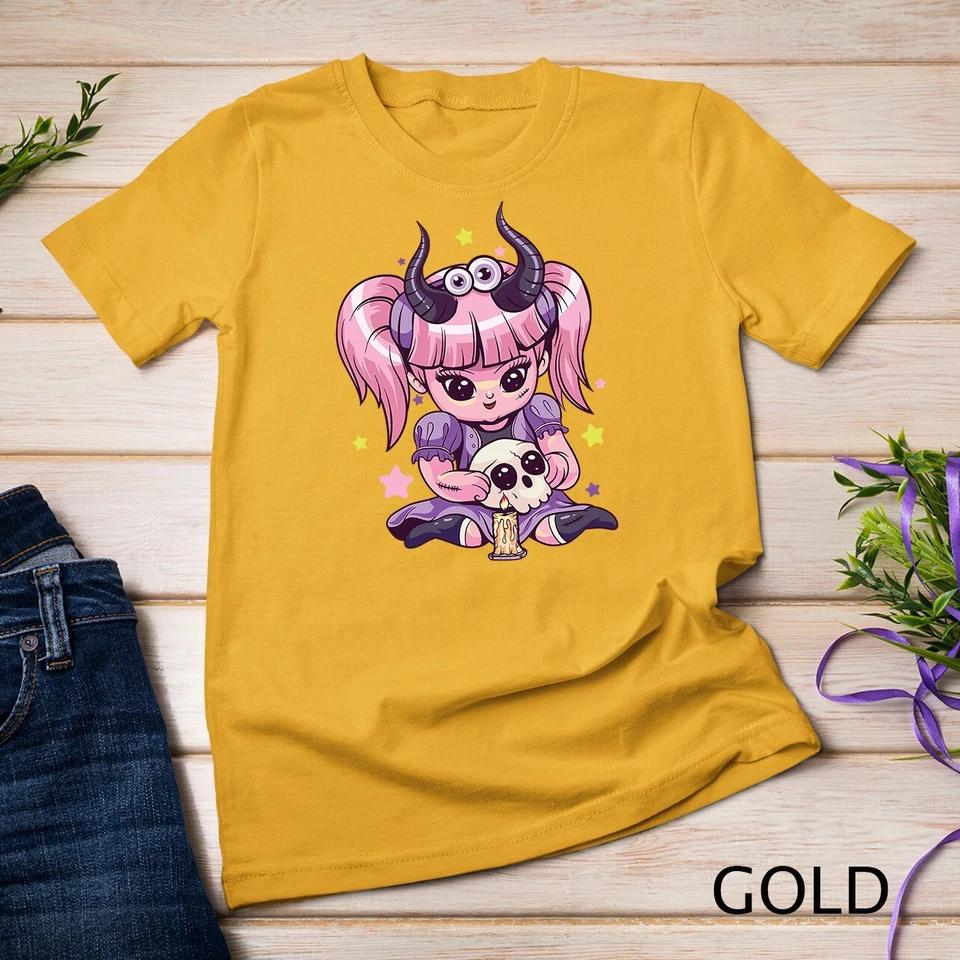 Kawaii Pastel Goth Cute Creepy Girl Skull Demon Evil Girl Unisex T-shirt 3 4XL