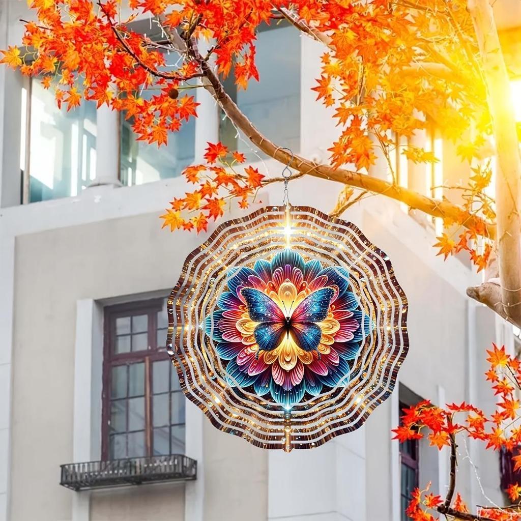 Bohemian Mandala Floral Butterfly Wind Spinner 3D Stainless Steel Metal Sculpture for Garden Outdoor Indoor Decor Gift