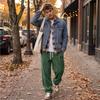 Men's Loose Fit Corduroy Wide Leg Pants with and Pockets, Color Casual Trousers