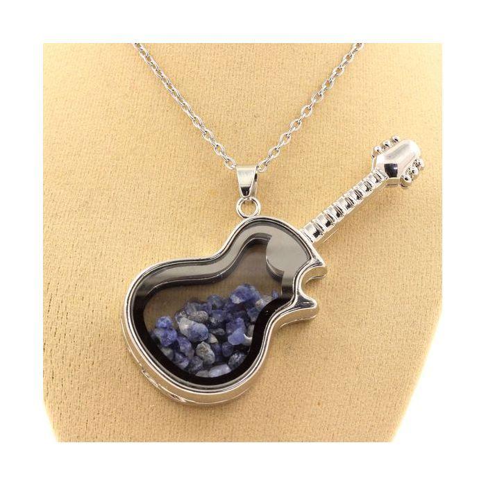 Pierres et Minéraux. Collier Benitoite brut. Modèle guitare.