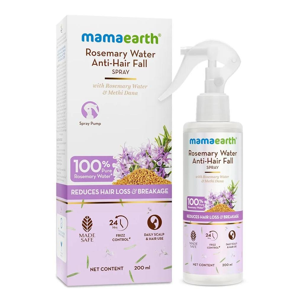 Mamaearth Rosemary Water Anti-Hair Fall Spray With Methi Dana For Stronger Denser Hair 200 ml With 24H Frizz Control Smooth Shine