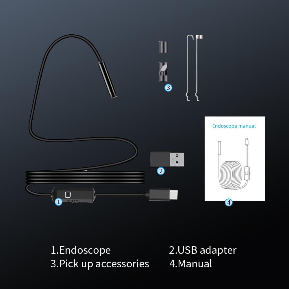 7MM TYPE-C Android Endoscope Camera IP67 Waterproof 6 LED Adjustable Borescope Mini Camera with 6 LEDs