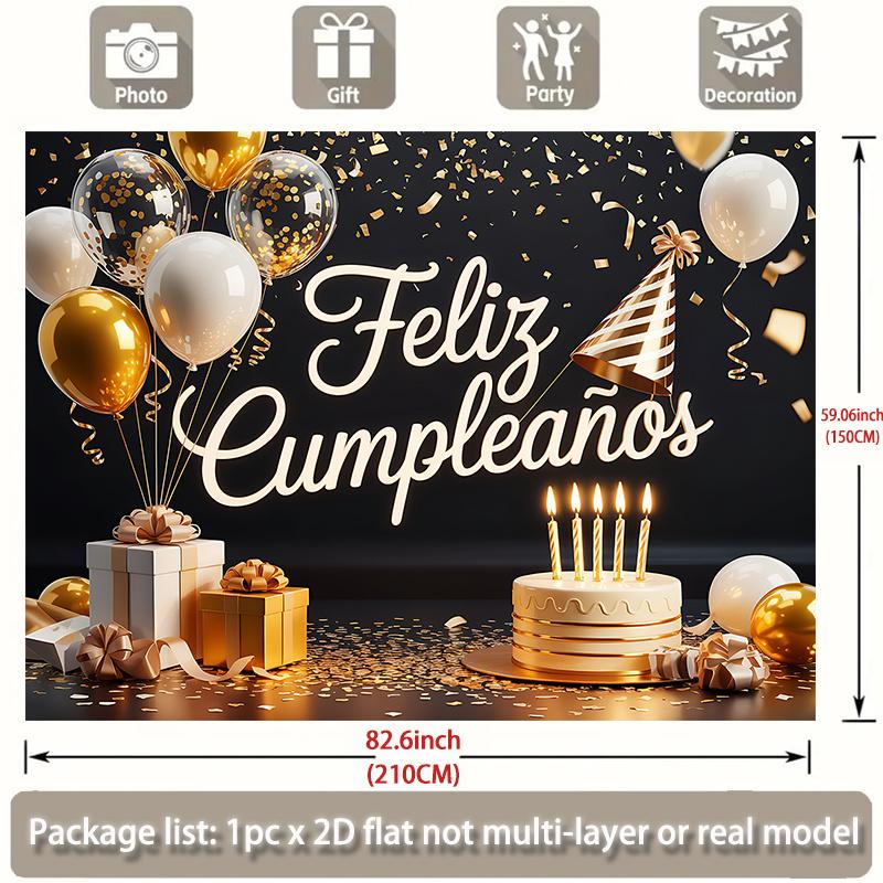 1Pcs Spanish Happy Birthday Golden Decorations Decoration Background Birthday Backdrop Decorations For Photo Studio Booth Party