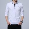 Men's Long-Sleeve Striped Polo Shirt - Plush Autumn/Winter Top