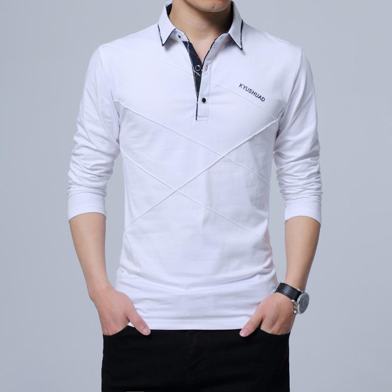 Men's Long-Sleeve Striped Polo Shirt - Plush Autumn/Winter Top