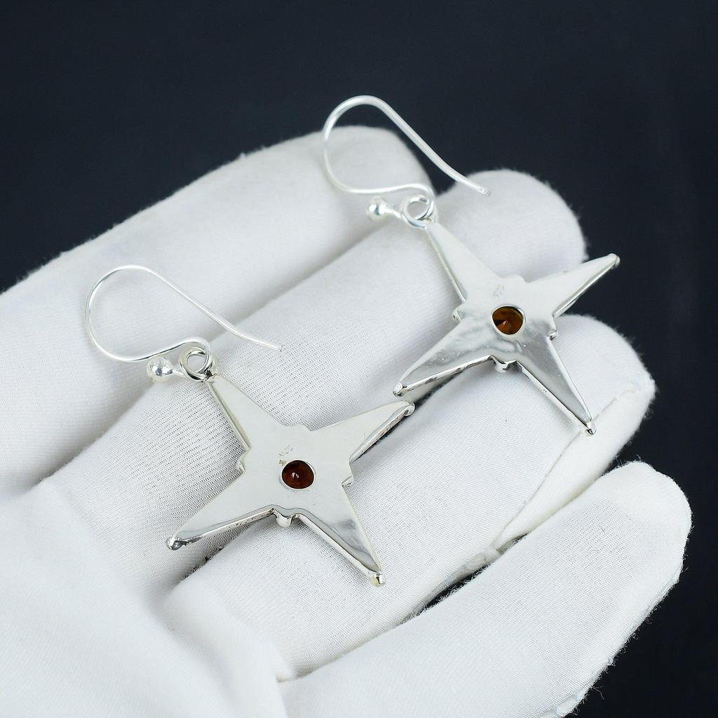 Wunderschöne Honigtopas Edelstein Stern Form Ohrringe, 925 Sterling Silber Ohrringe, handgemachte Boho Silber Schmuck Ohrhänger, Party Wear Geschenk