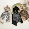 New Chinese Fashion Black White Flower Print Bow Ribbon Hair Ties Rope Rings Women Scrunchies Ponytail Elastic Hair Hairbands