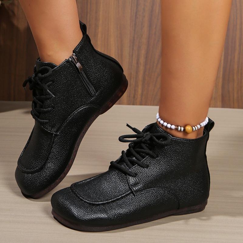 Bottines rétro en cuir véritable pour femmes Automne et Hiver 2025 Nouvelles Bottes simples en cuir de vache Chaussures plates de maman