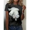 Moda para Mujer Cuello Redondo Manga Corta Impresión a Color de Animales 3D Camiseta de Manga Corta con Cuello Redondo de Animales