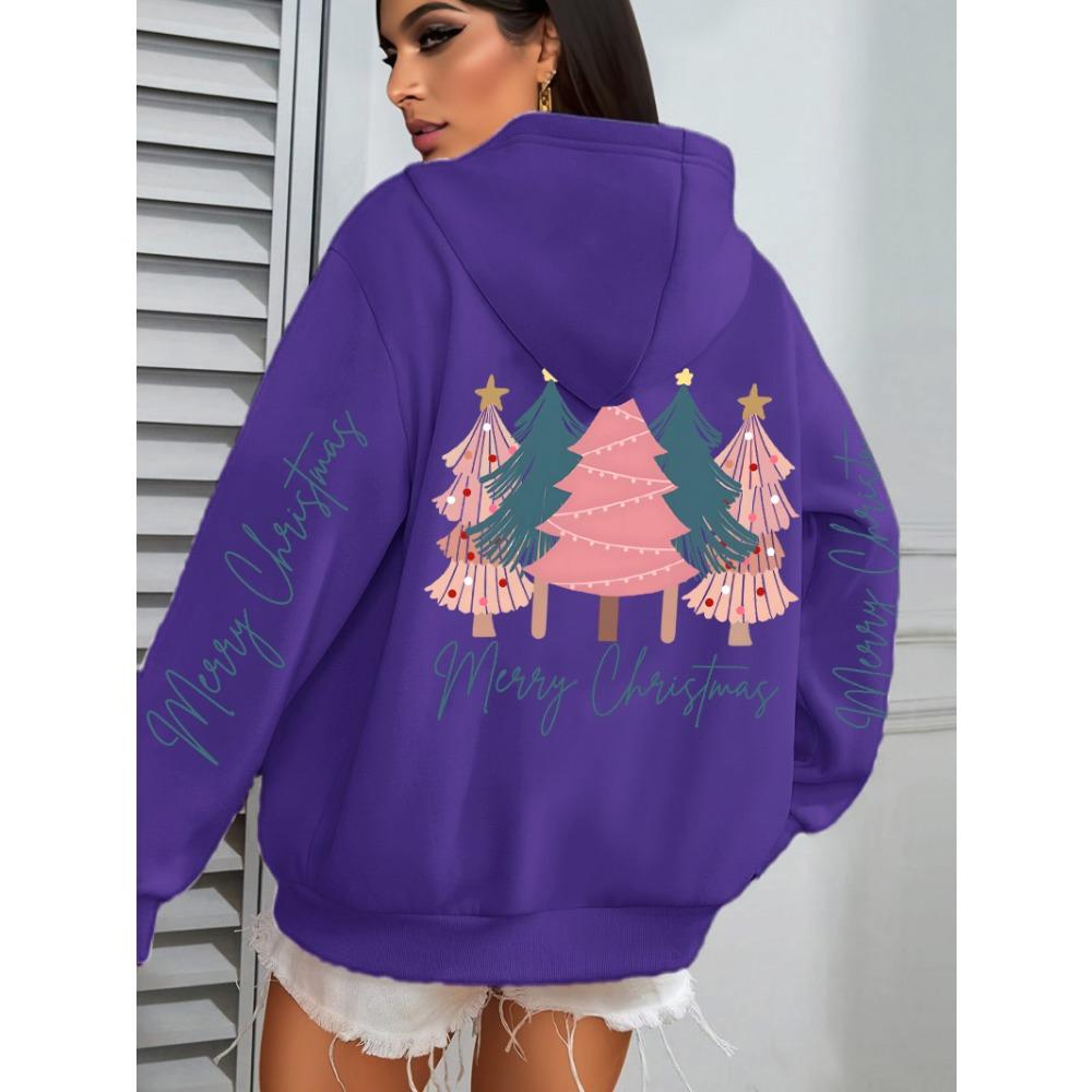 Merry Christmas Beautiful Trees Printing Women Hoodies Loose Hoody All-Match Y2K Pocket Clothing Autumn Casual Streetwear