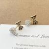 Elegant Zircon Ball Earrings - French Brown Checkered Bow Design