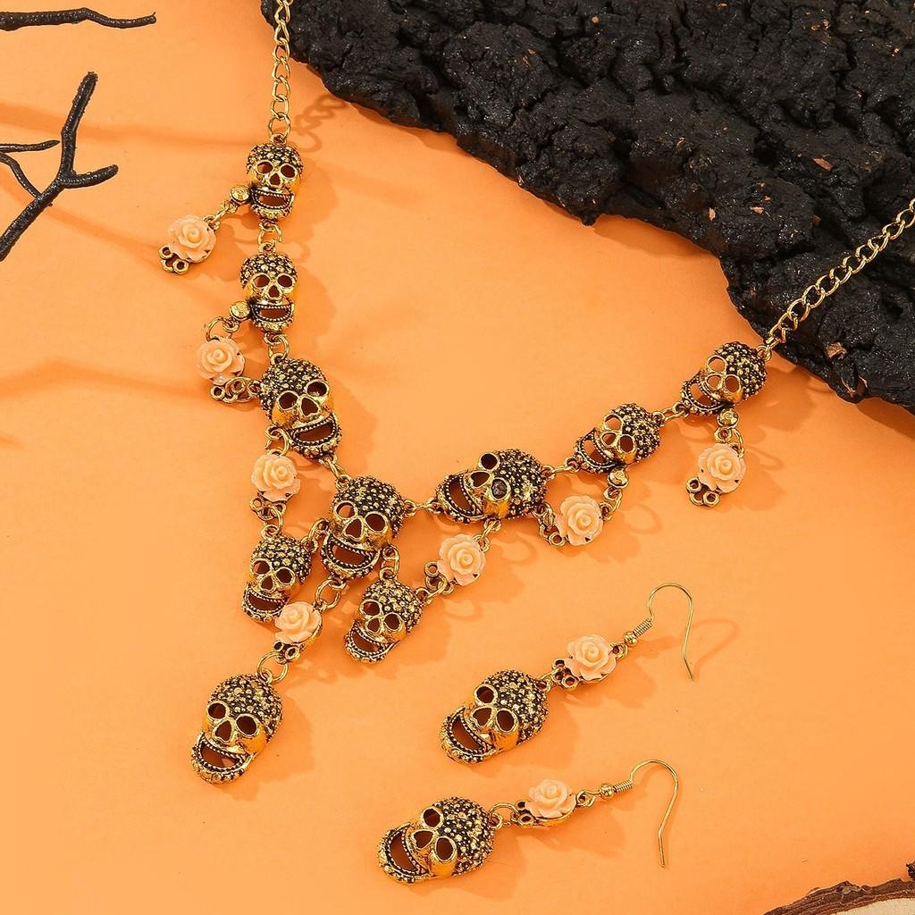 Skeleton Vintageinspired Pendant And Earrings Pack With Alloy Chain For Dressing Holiday