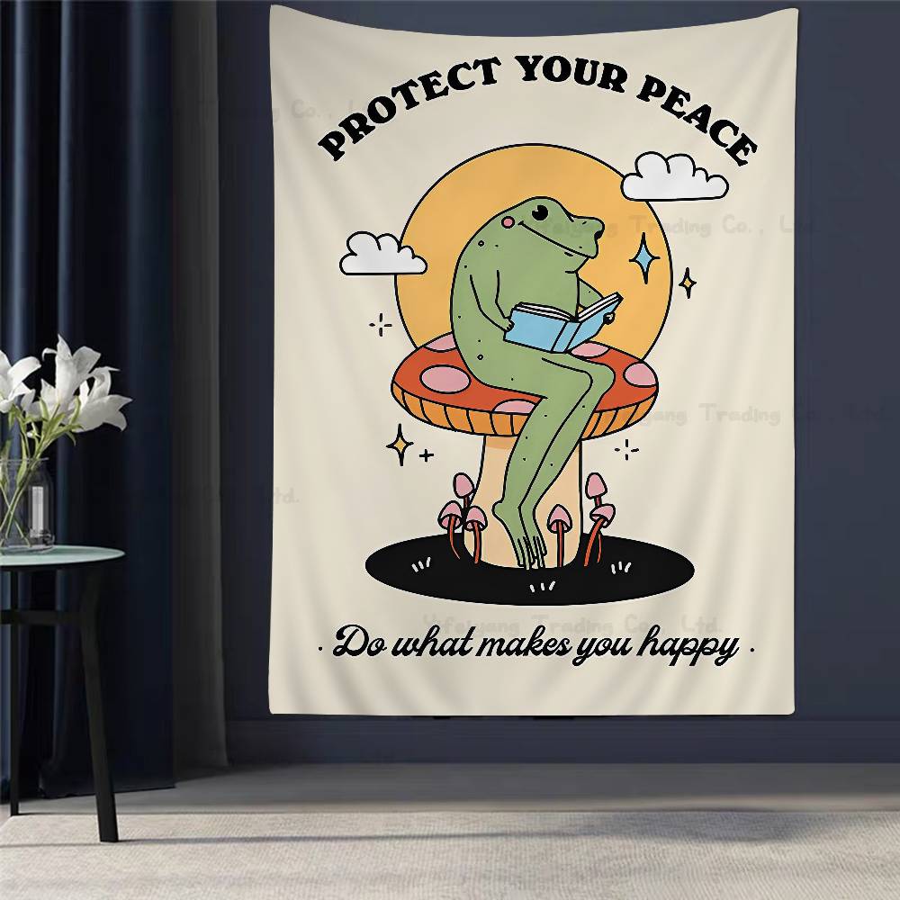 

Dancing Frogs Riding Mushrooms Colorful Tapestry Wall Hanging Hippie Flower Wall Carpets Dorm Decor Wall Art Decor 74x94cm(29x37in)