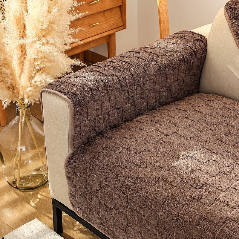 Einfarbige Luxus-Sofahandtücher aus Plüsch, Winter-Sofabezüge aus dickem Samt, L-förmig, rutschfest, für Wohnzimmer