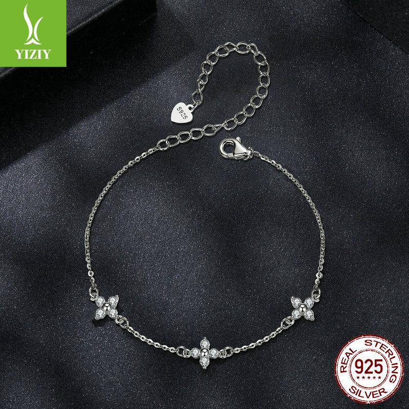 Small Fresh Four-Leaf Clover Mozzarella Bracelet, Exquisite And Versatile S925 Sterling Silver Lucky Bracelet.